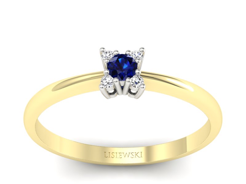 Pierścionek szafir i brylant białe żółte złoto - P16004zbsz