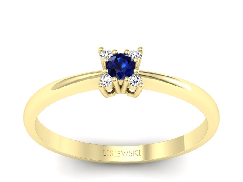 Złoty pierścionek z szafirem i brylantami - P16004zsz