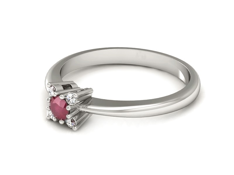 Pierścionek z rubinem i brylantami białe złoto - P16005br — zdjęcie 5