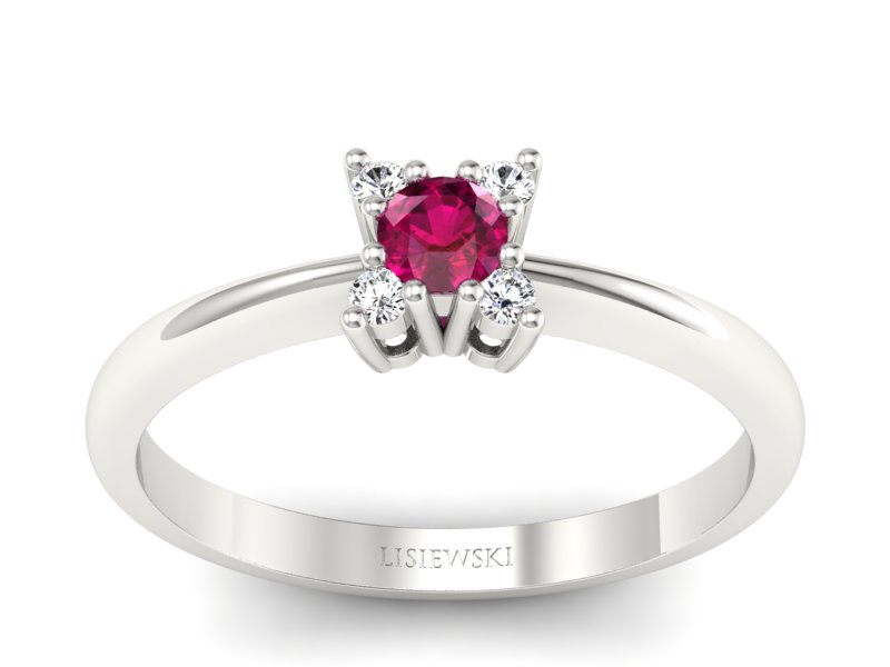 Pierścionek z rubinem i brylantami białe złoto - P16005br