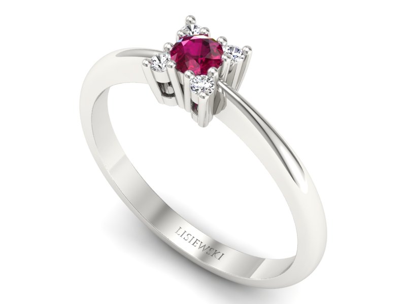 Pierścionek z rubinem i brylantami białe złoto - P16005br — zdjęcie 3