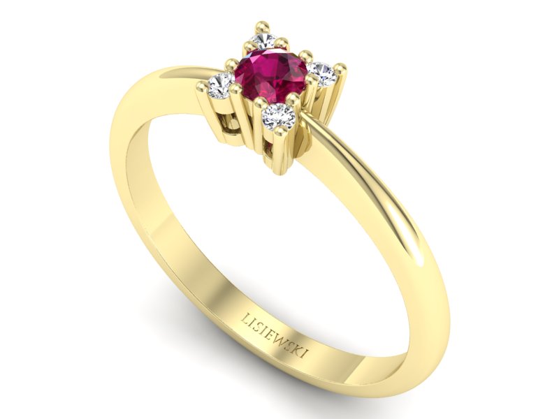 Pierścionek z rubinem i brylantami żółte złoto - P16005zr — zdjęcie 3