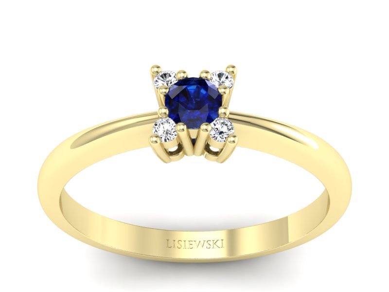 Pierścionek z szafirem i brylantami żółte złoto - P16005zsz