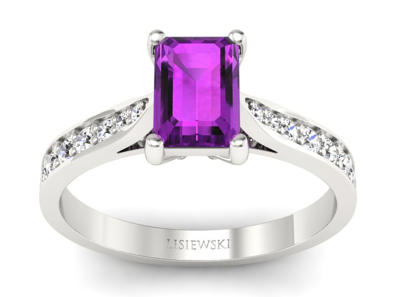 Złoty pierścionek z ametystem i brylantami - p16011bat