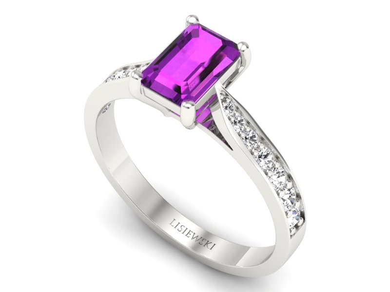 Złoty pierścionek z ametystem i brylantami - p16011bat — zdjęcie 3