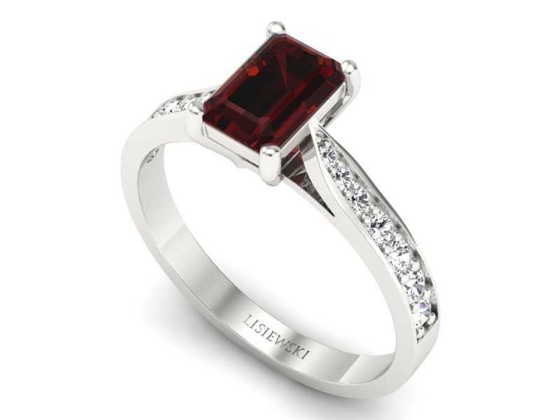 Pierścionek z granatem i brylantami białe złoto - p16011bgr — zdjęcie 3