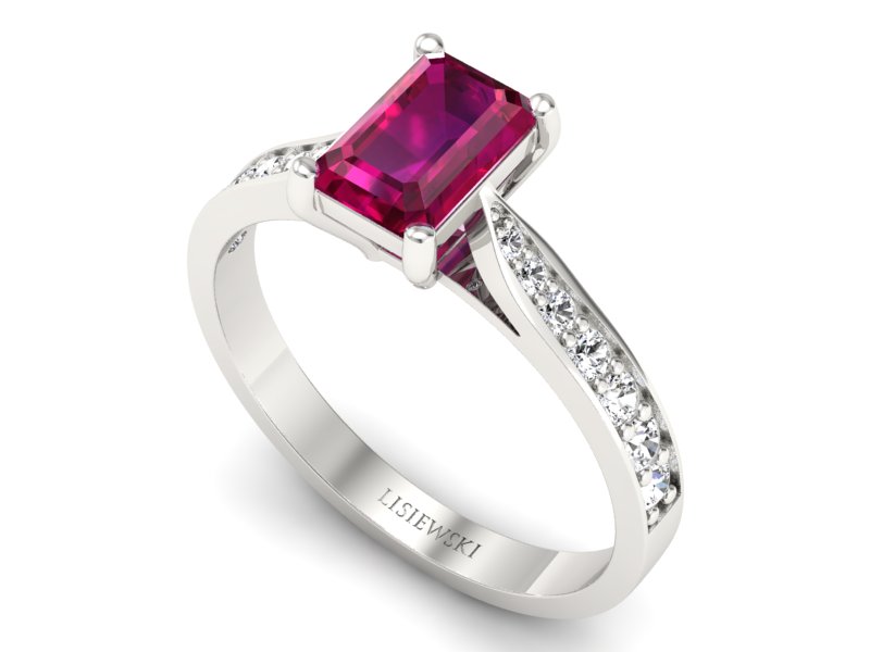 Pierścionek z rubinem i brylantami białe złoto - p16011br — zdjęcie 3