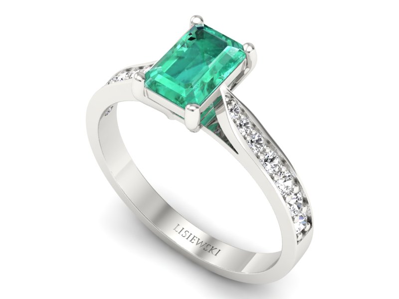 Złoty pierścionek ze szmaragdem i brylantami - p16011bsm — zdjęcie 3