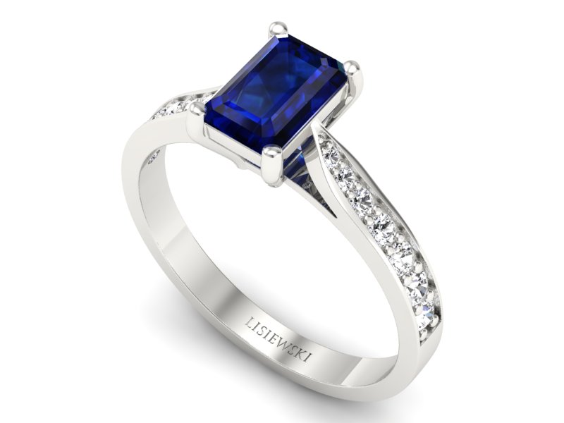 Złoty pierścionek z szafirem i brylantami - p16011bsz — zdjęcie 3