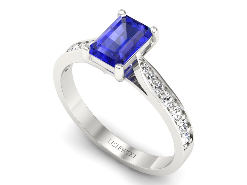 Pierścionek z szafirem i brylantami białe złoto - p16011bszc — zdjęcie 3