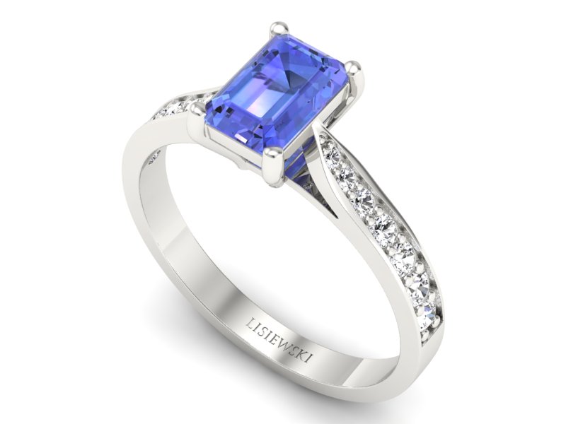 Pierścionek z tanzanitem białe złoto z brylantami - p16011bt — zdjęcie 3