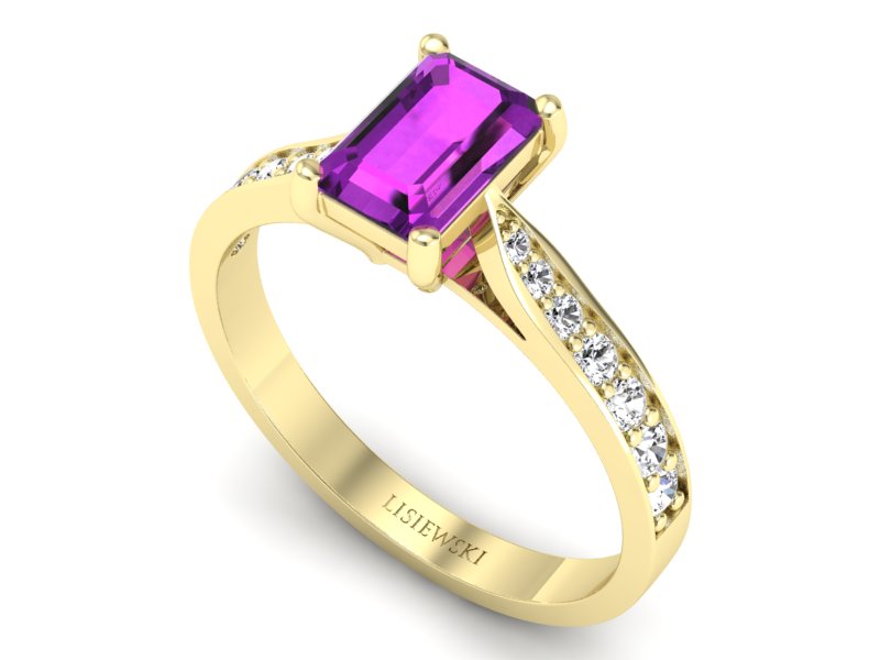 Pierścionek ametyst i brylanty żółte złoto - p16011zat — zdjęcie 3