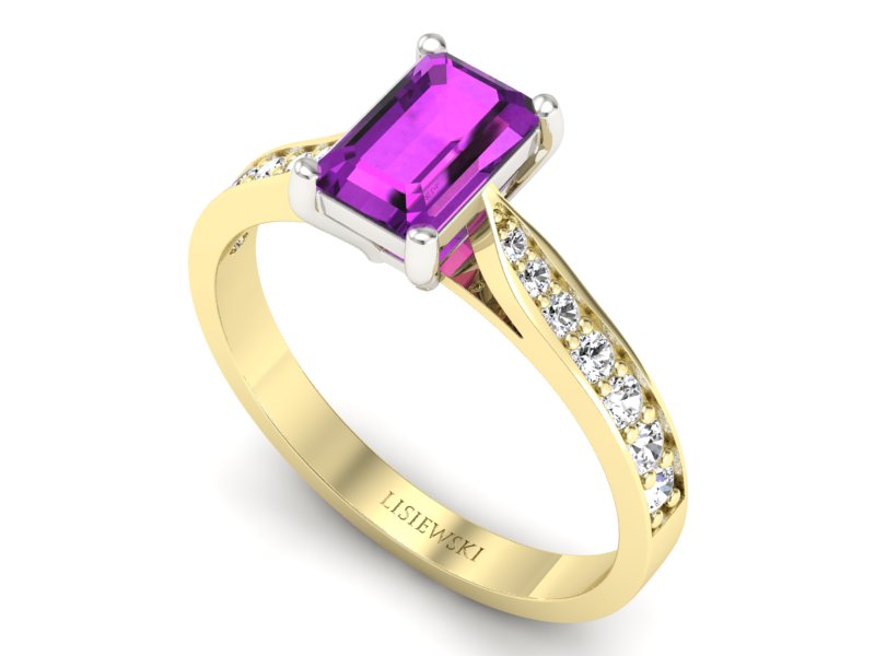 Pierścionek z ametystem i brylantami - p16011zbat — zdjęcie 3