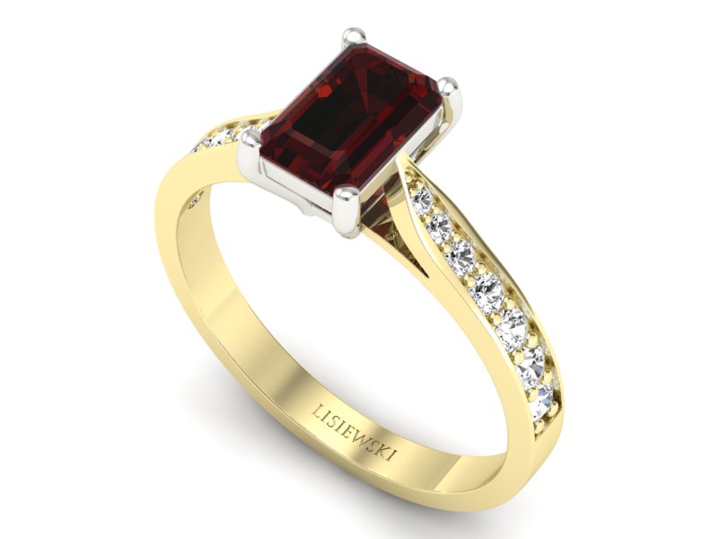 Złoty pierścionek z granatem i brylantami - p16011zbgr — zdjęcie 3