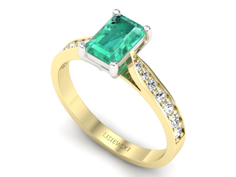Złoty pierścionek ze szmaragdem i diamentami - p16011zbsm — zdjęcie 3