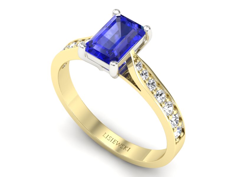 Pierścionek z szafirem i diamentami - p16011zbszc — zdjęcie 3