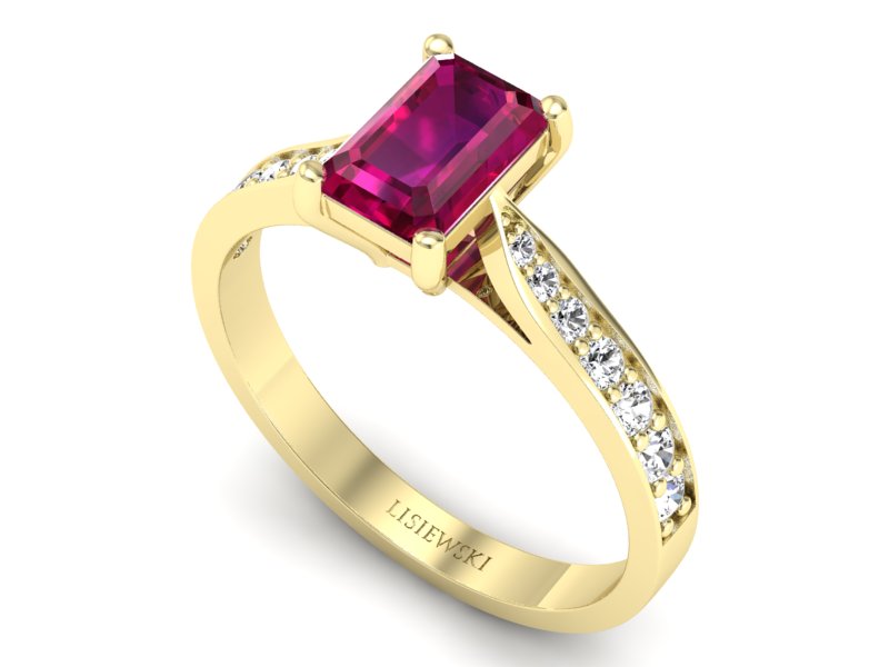 Pierścionek z rubinem i brylantami żółte złoto - p16011zr — zdjęcie 3