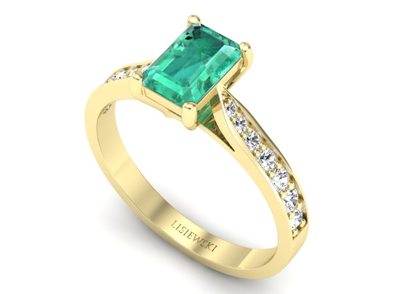 Złoty pierścionek ze szmaragdem i diamentami - p16011zsm — zdjęcie 3