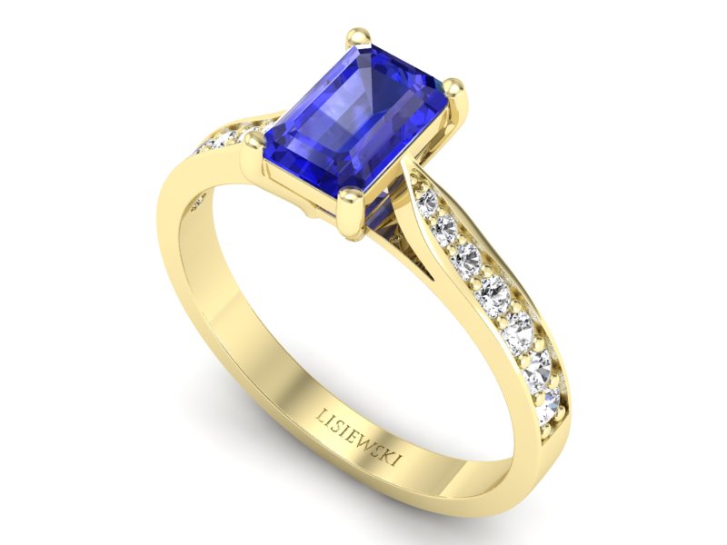 Złoty pierścionek z szafirem i brylantami - p16011zszc — zdjęcie 3