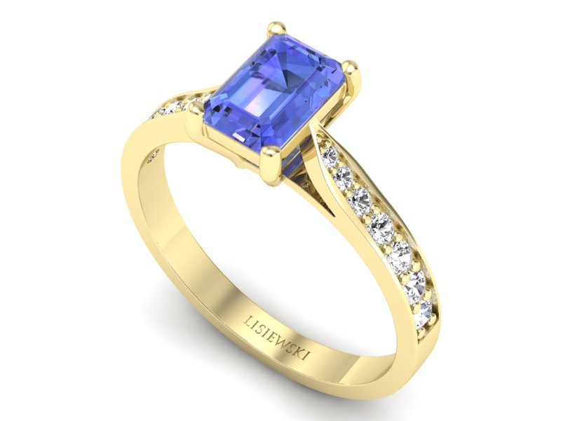 Złoty pierścionek z tanzanitem i brylantami - p16011zt — zdjęcie 3
