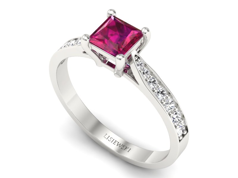 Pierścionek z rubinem i brylantami białe złoto - p16012br — zdjęcie 3