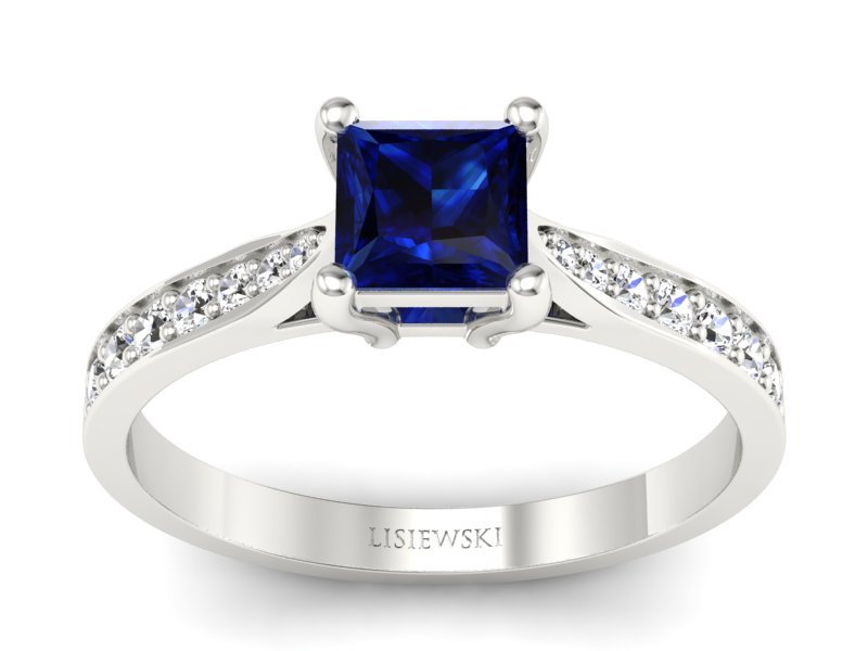 Złoty pierścionek z szafirem i brylantami - p16012bsz