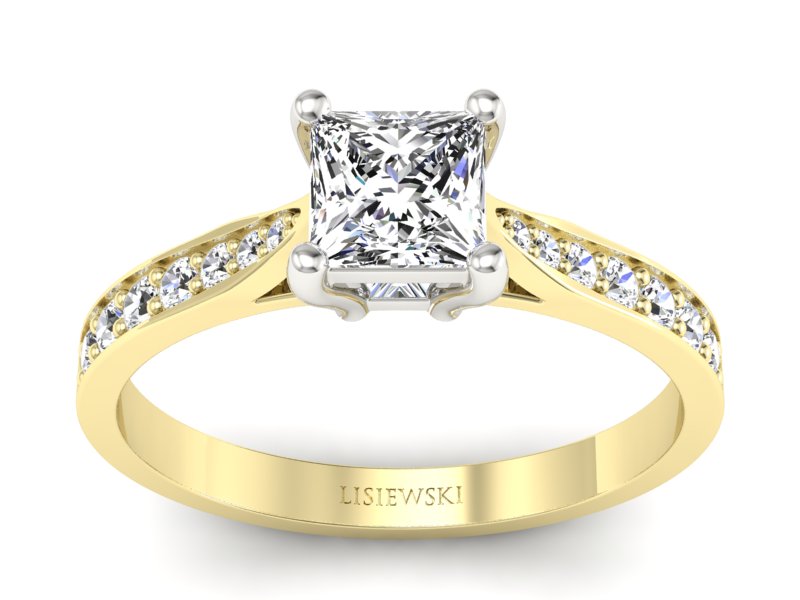 Pierścionek z diamentami białe i żółte złoto - p16012zb