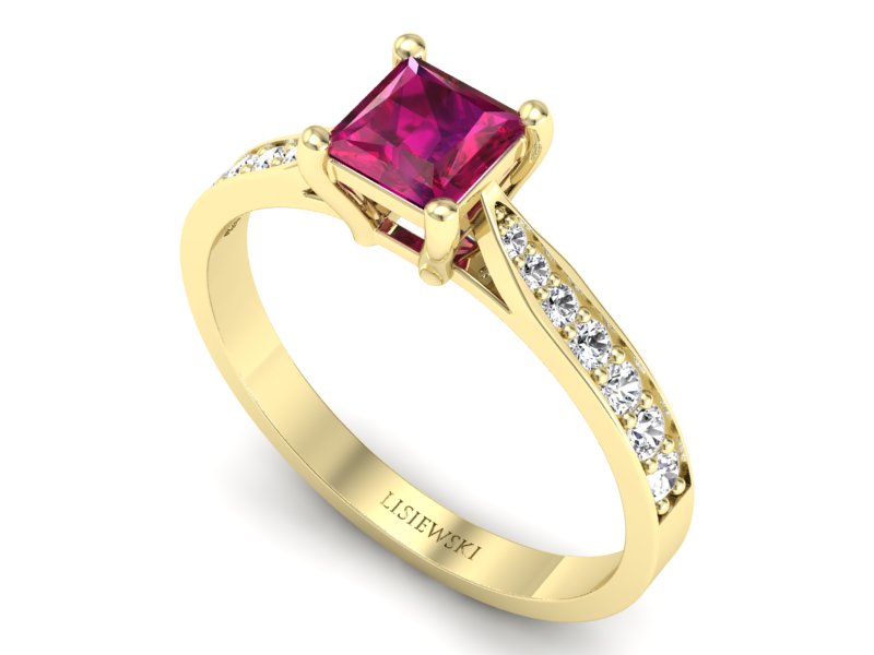 Pierścionek z rubinem i brylantami żółte złoto - p16012zr — zdjęcie 3