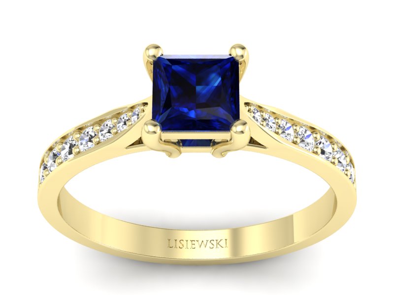 Złoty pierścionek z szafirem i brylantami - p16012zsz