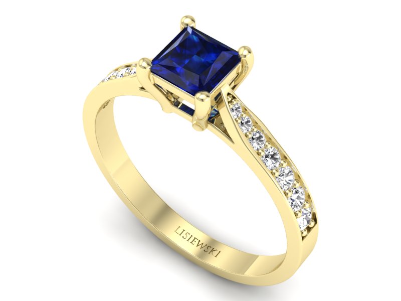 Złoty pierścionek z szafirem i brylantami - p16012zsz — zdjęcie 3