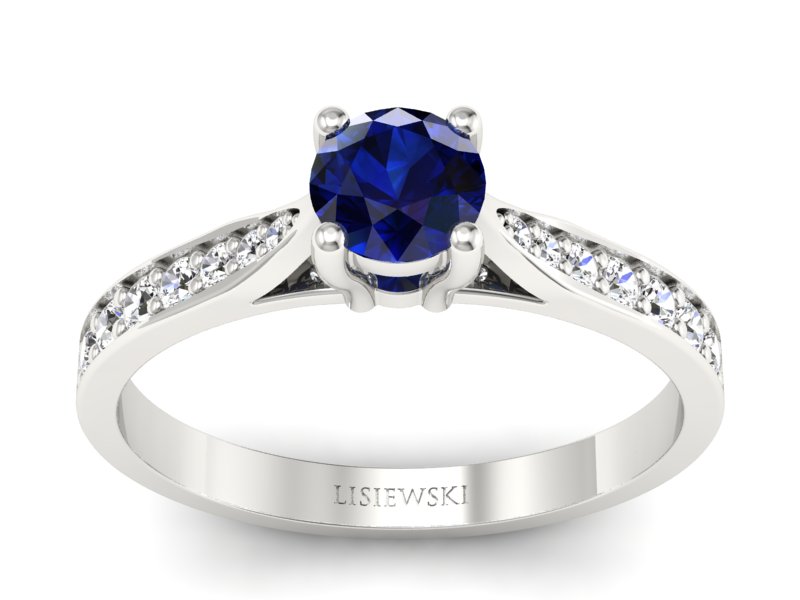 Złoty pierścionek z szafirem i brylantami - p16013bsz