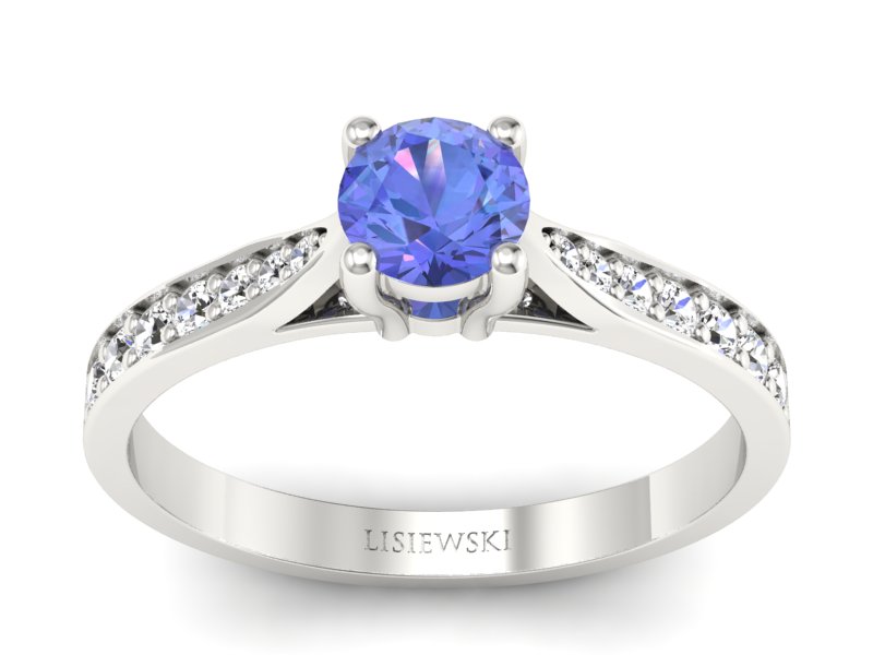 Złoty pierścionek z tanzanitem i brylantami - p16013btnz