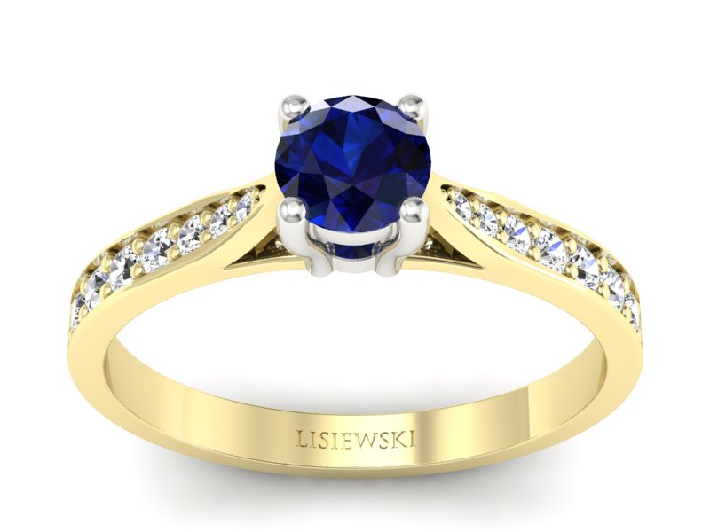 Pierścionek zaręczynowy z szafirem i brylantami - p16013zbsz