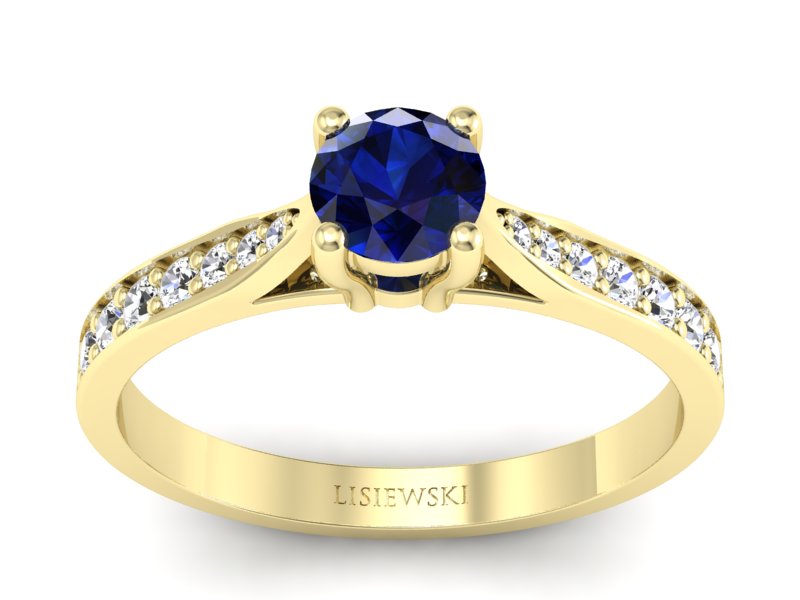 Złoty pierścionek z szafirem i brylantami - p16013zsz