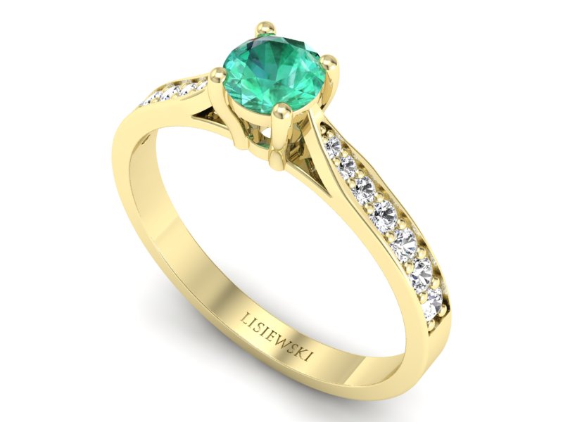 Złoty pierścionek ze szmaragdem i brylantami - p16013zszm — zdjęcie 3