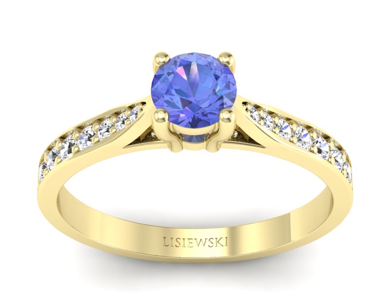Złoty pierścionek z tanzanitem i brylantami - p16013ztnz