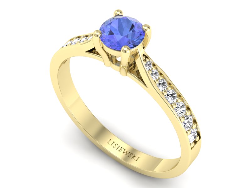 Złoty pierścionek z tanzanitem i brylantami - p16013ztnz — zdjęcie 3