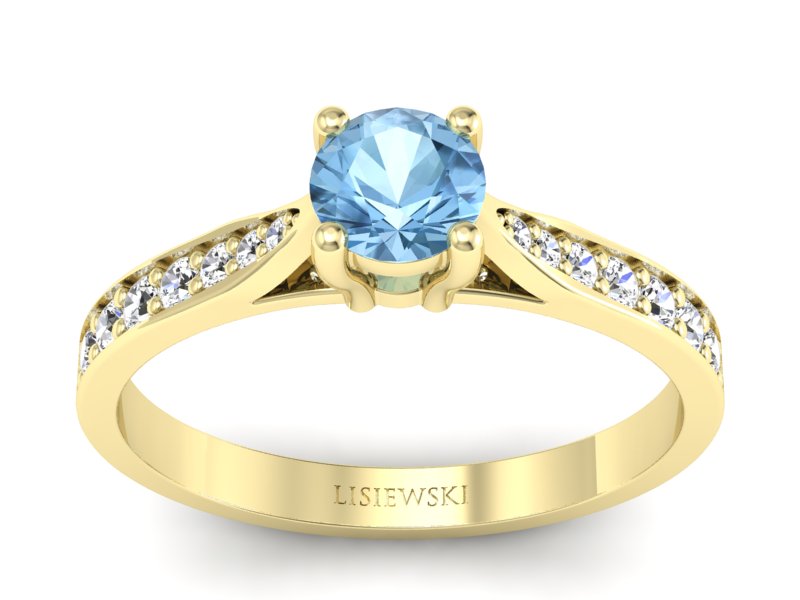 Złoty pierścionek z topazem i brylantami - p16013ztop