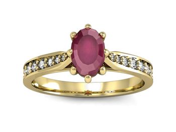 Złoty pierścionek z rubinem i brylantami - p16014zr - 1