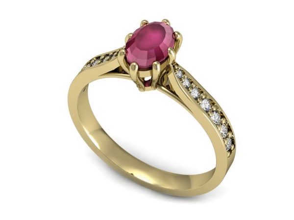 Złoty pierścionek z rubinem i brylantami - p16014zr