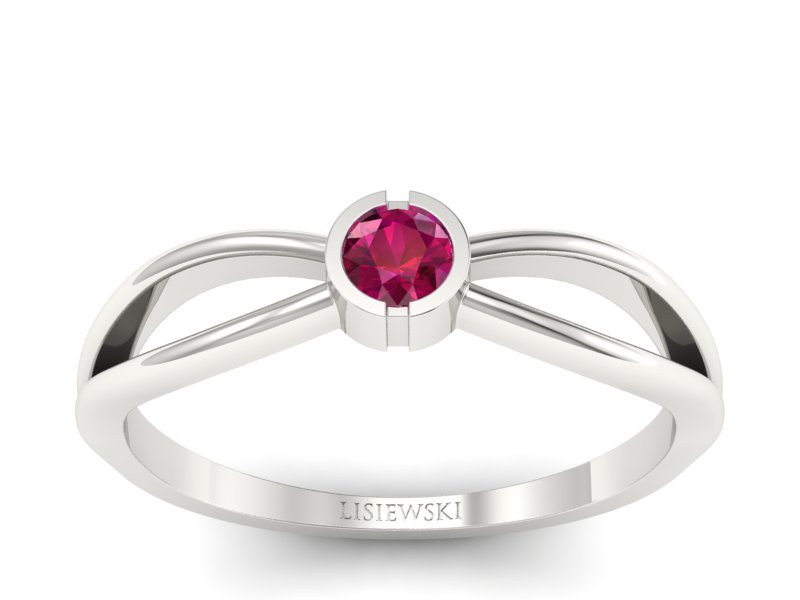 Złoty pierścionek z rubinem białe złoto - p16016br