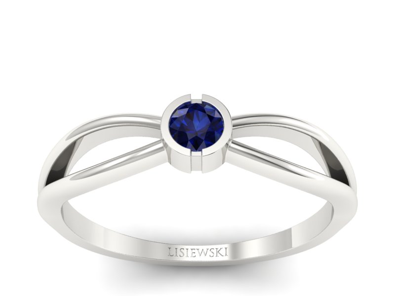 Złoty pierścionek z szafirem białe złoto - p16016bsz