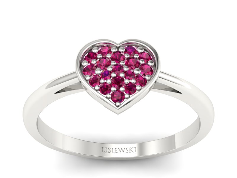 Złoty pierścionek z rubinami białe złoto - p16018br