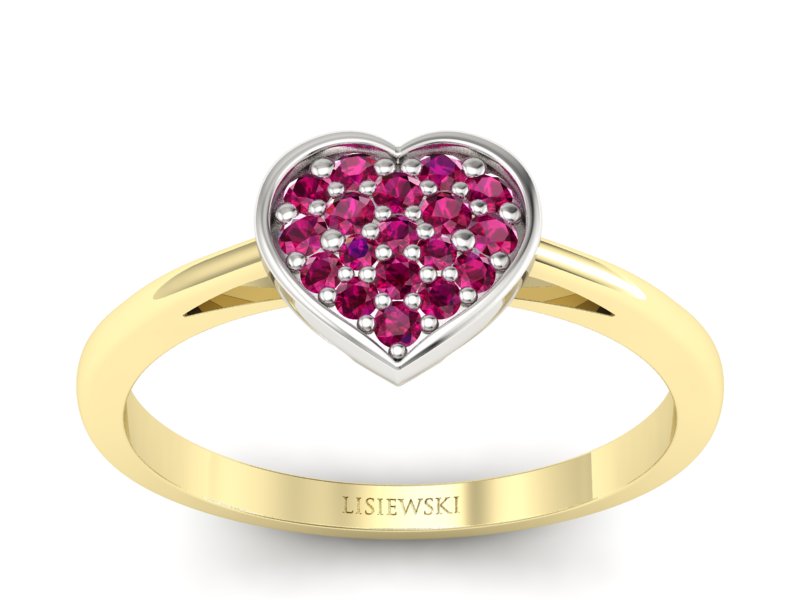 Pierścionek z rubinami białe i żółte złoto - p16018zbr