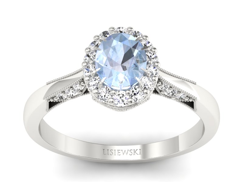 Złoty pierścionek z akwamarynem i brylantami - p16020bakw