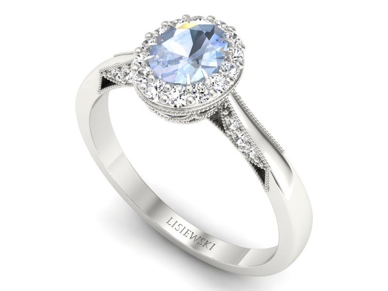 Złoty pierścionek z akwamarynem i brylantami - p16020bakw — zdjęcie 3