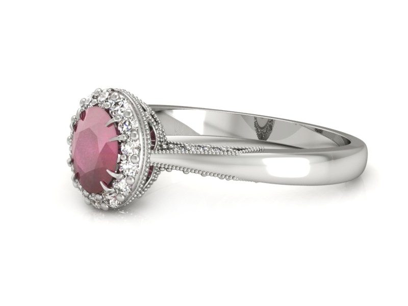 Złoty pierścionek z rubinem z brylantami - p16020br — zdjęcie 5