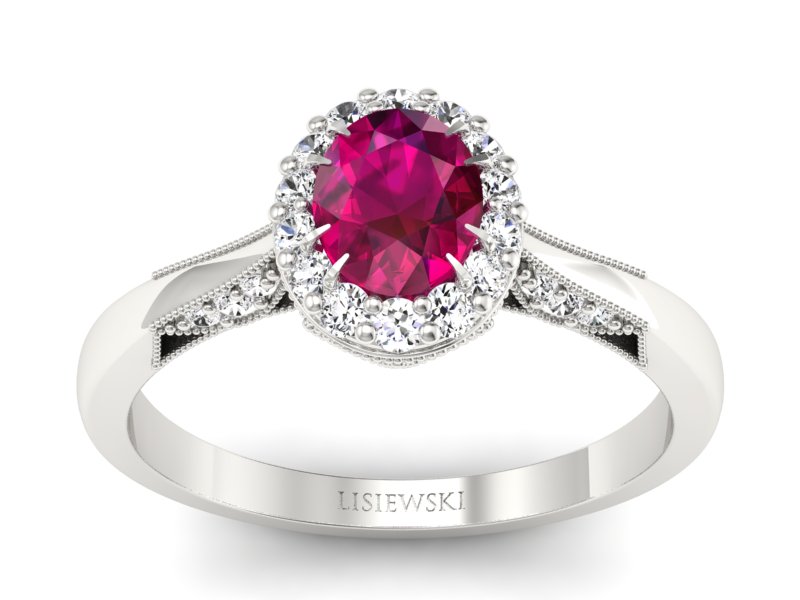 Złoty pierścionek z rubinem z brylantami - p16020br