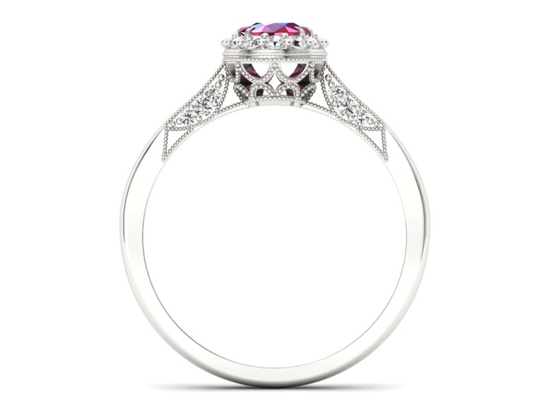 Złoty pierścionek z rubinem z brylantami - p16020br — zdjęcie 2