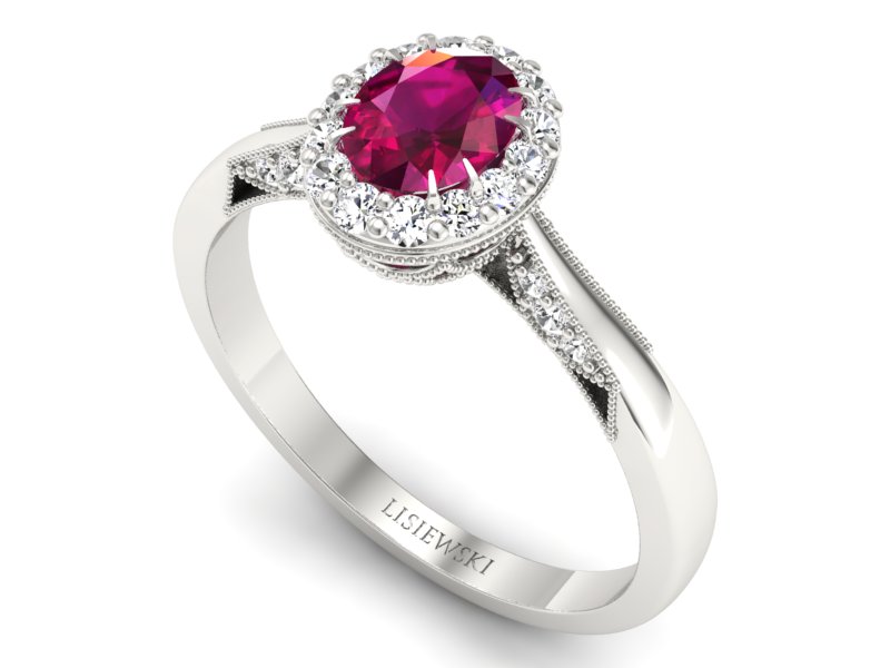 Złoty pierścionek z rubinem z brylantami - p16020br — zdjęcie 3